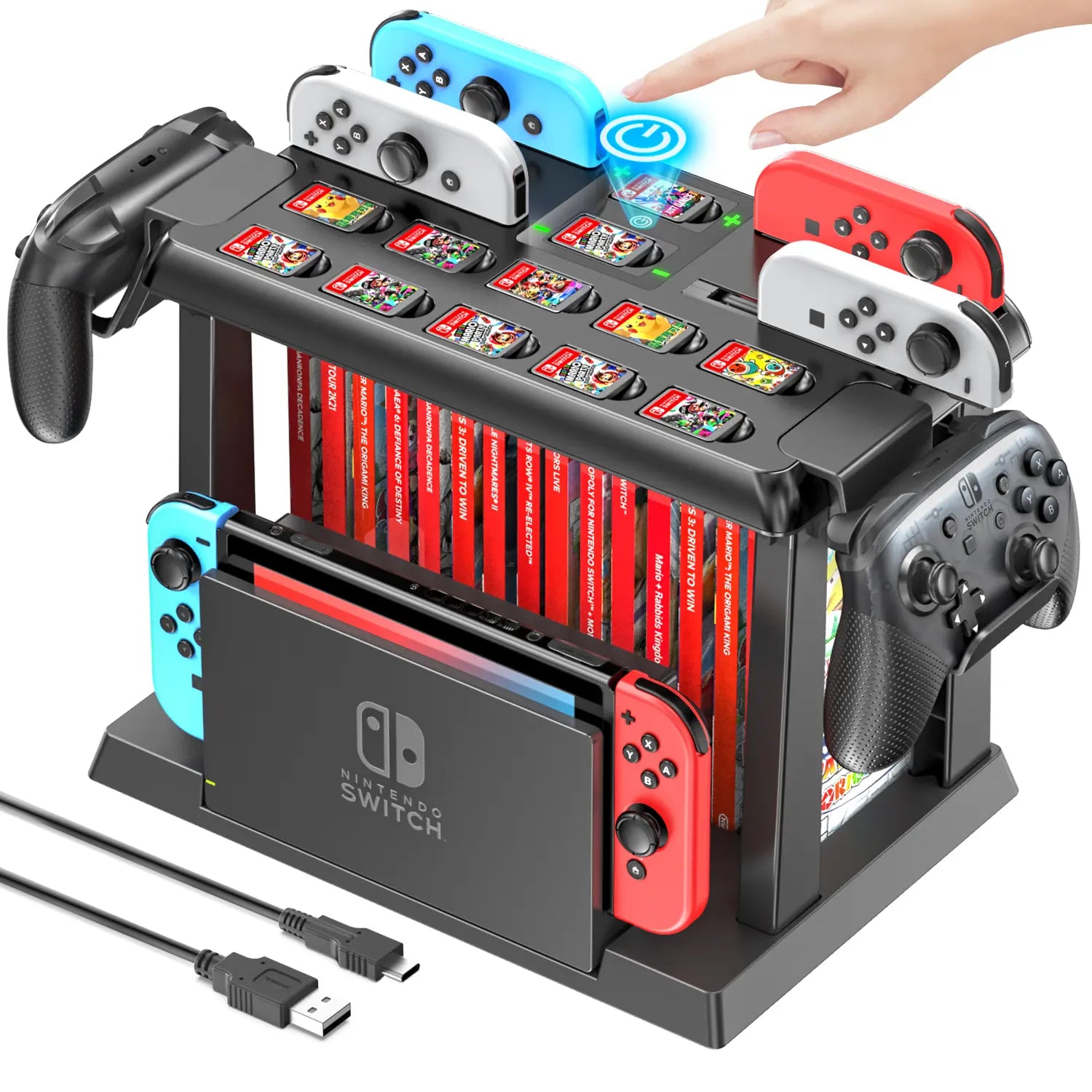 【Z】Switch Games Organizer Station with Controller Charger, Charging Dock for Switch & OLED Joycons, Switch Mounts, Brackets & Stands for Games, TV Dock, Pro Controller, Accessories Kit Storage