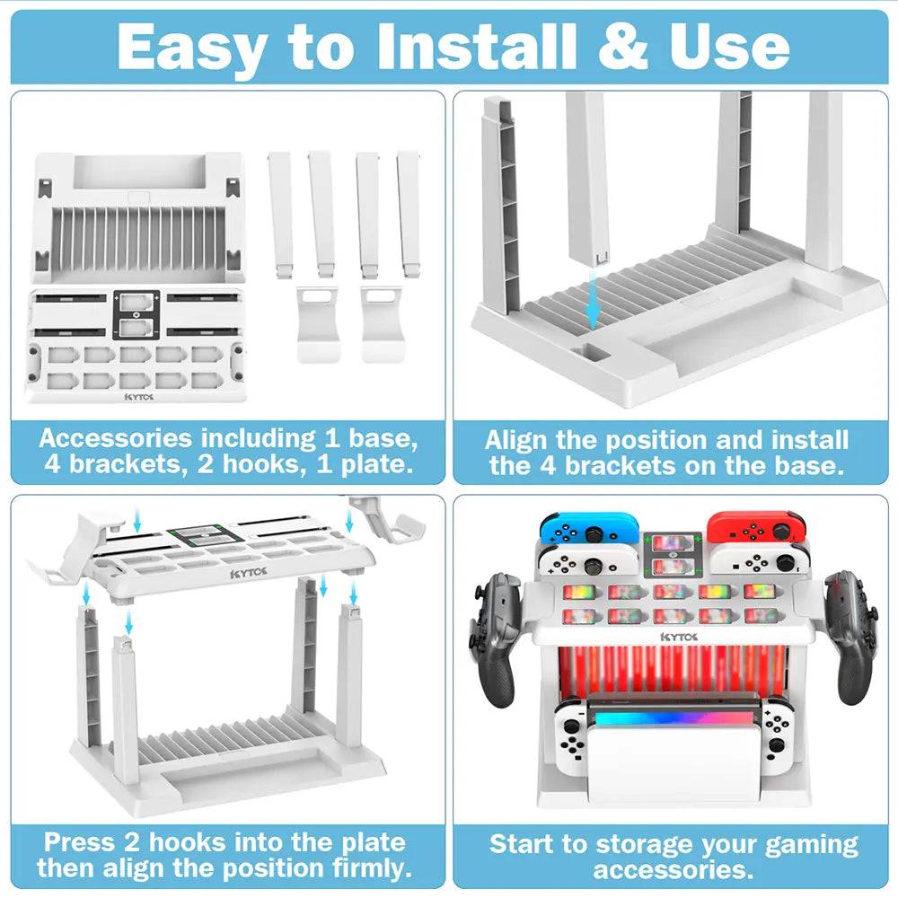 【Z】Switch Games Organizer Station with Controller Charger, Charging Dock for Switch & OLED Joycons, Switch Mounts, Brackets & Stands for Games, TV Dock, Pro Controller, Accessories Kit Storage