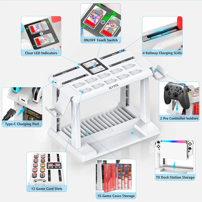 【Z】Switch Games Organizer Station with Controller Charger, Charging Dock for Switch & OLED Joycons, Switch Mounts, Brackets & Stands for Games, TV Dock, Pro Controller, Accessories Kit Storage